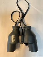 Front view of Bushnell waterproof binoculars showing full body and strap