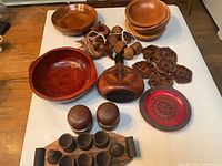 Overview of all wooden items laid out on table