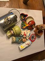 overview of entire lot including ice bucket, figurines, dishes and bowl