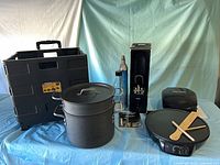 Group view of all items including grill, SodaStream, crepe maker, pots, cart
