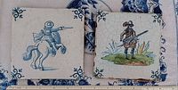 Two Delft soldier tiles side by side with ruler for scale