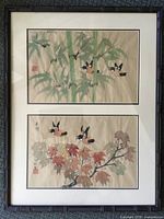 Full view of framed double watercolor painting showing both panels and frame