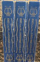 Three blue album binders marked “Records” standing side-by-side, showing spine wear