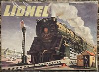 Front cover of Lionel catalogue with steam locomotive artwork
