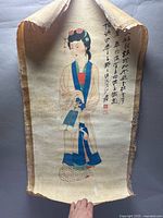 Full view of silk painting showing entire composition and condition