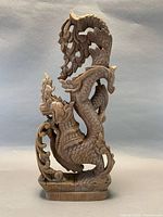 front view of wooden dragon sculpture