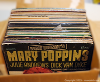 Top view of box showing Mary Poppins LP and stack of albums