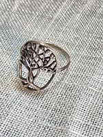 Front view of sterling silver Tree of Life ring