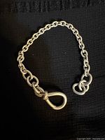 Bracelet laid in oval shape showing chain links, clasp and end rings