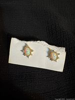 Front view of turtle stud earrings with iridescent centers