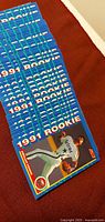 Multiple copies of Score 1991 Rookie cards fanned out