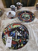 Overview of underplate, bowl, small plate and mugs