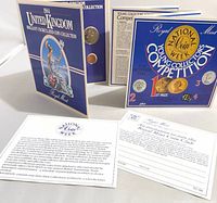 Front view of folded coin collection booklet and loose documents