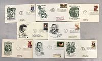 Front view of all envelopes displaying cachets, stamps, and first-day cancels