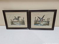 both framed needlepoint pieces side by side