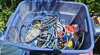 Top view of tote showing cords, work light, power strips
