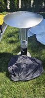 full view of patio heater with reflector, glass tube and base