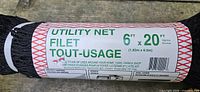 Close-up of label showing product name, dimensions and brand