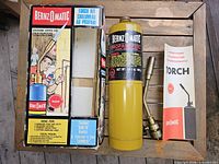 Complete BernzOmatic torch kit with box, cylinder, torch head and booklet