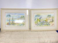 Both framed watercolour paintings side by side