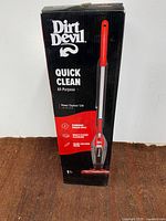 Retail box front showing Dirt Devil Quick Clean branding and product image