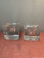 Pair of square crystal votive holders front view