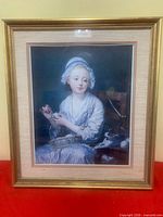 Full view of framed lithograph with mat and frame visible