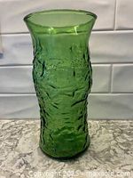 E.O. Brody green crinkled glass vase, full view