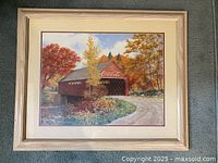 Full view of framed Coca-Cola covered bridge print