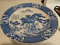 Top view showing entire blue and white design and size reference