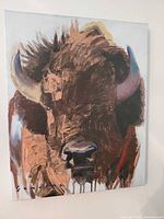 Front view of buffalo head painting on canvas