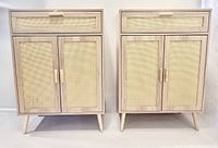 Front view of both cane-front storage cabinets