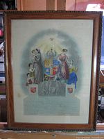 Full view of framed 1891 I.O.O.F. certificate in wood frame