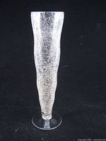 full view of clear crackle glass vase standing upright