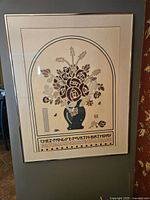 Full view of framed poster on wall