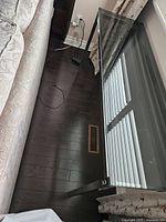 Full top view of smoked glass console table