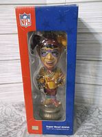 Boxed Super Bowl XXXVI jester bobblehead front view