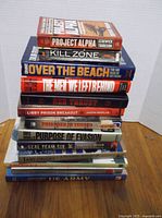 Full stack of thirteen books, spines visible