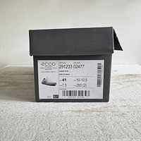 Shoebox label showing brand, model 291233-02477, size EU41/US10-10.5/UK7.5