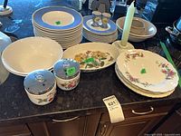 Group shot of all china pieces on counter