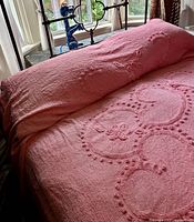 Bedspread on bed showing color and overall condition