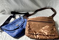 Blue Lululemon Festival Bag and brown Hedgren Urban Bag front view