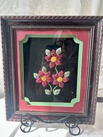 front view of framed moose hair tufting art, full frame visible