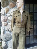 Full view of blouse and trousers on mannequin