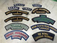 Front view of all twelve shoulder title patches