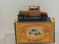 Model car on top of original box showing front and side