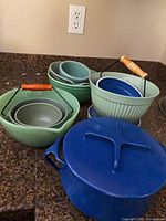 Group view showing all green and blue bowls