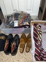 Overview of lot showing ties, shoes, socks and shoe trees