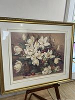 Full view of framed Barbara Mock floral artwork