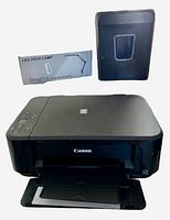 Canon inkjet printer front view, shredder, boxed LED lamp